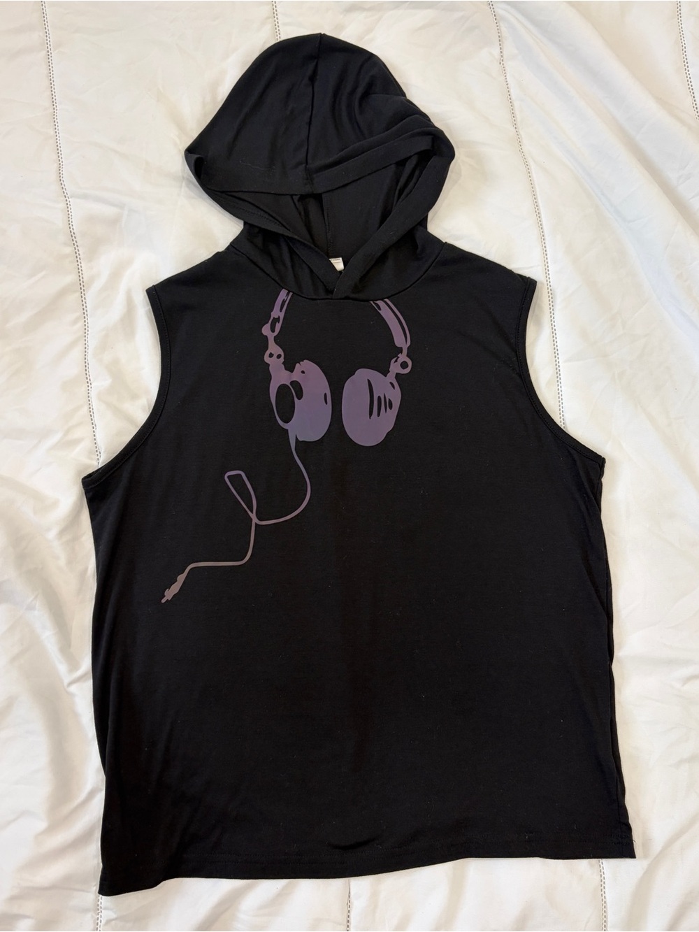 SHEIN Black Sleeveless Hoodie with Purple Headphone Print